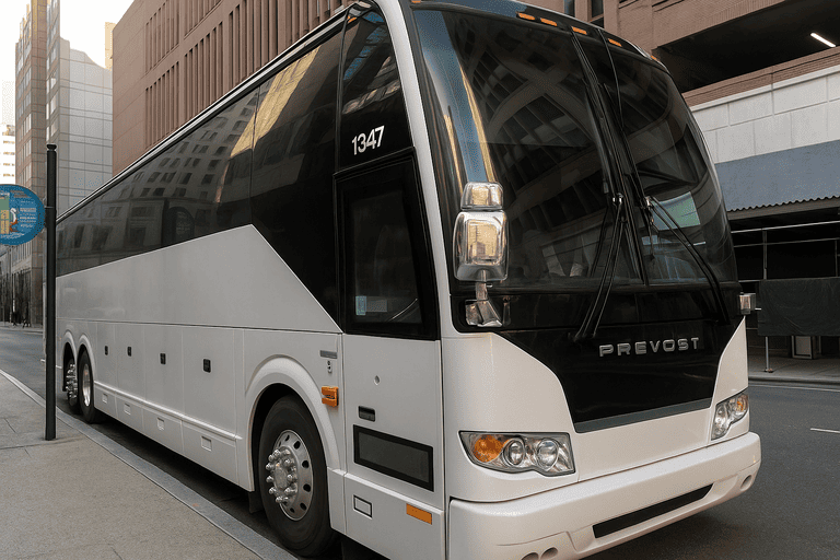a Clovis Shuttle Bus Rentals coach bus