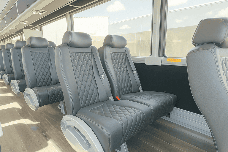 interior of Clovis Shuttle Bus Rentals charter bus